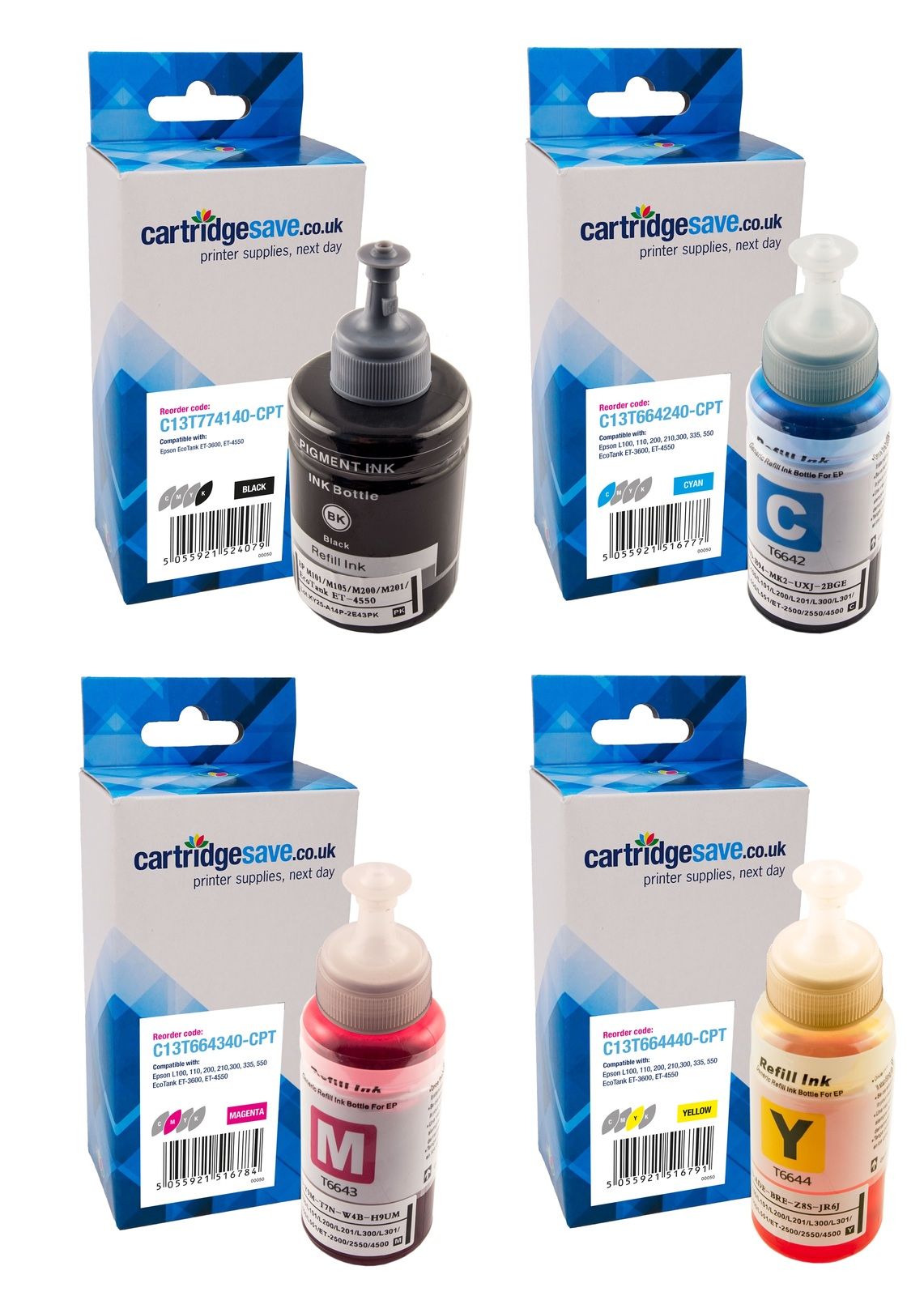 Compatible Epson T774 & T664 4 Colour Ink Bottle Multipack