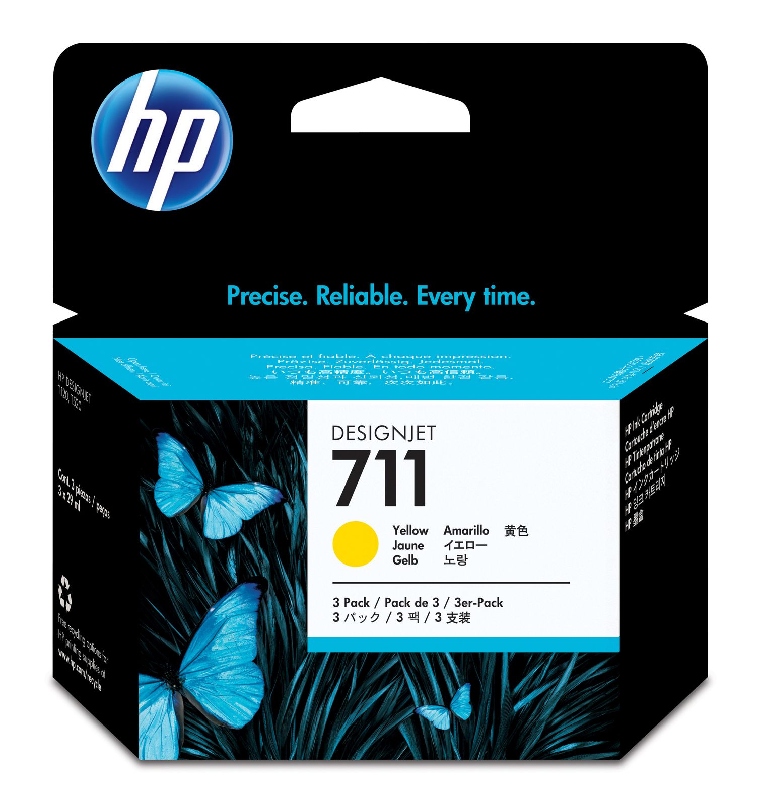 HP 711 3 x Yellow Ink Cartridge Multipack - (CZ136A)