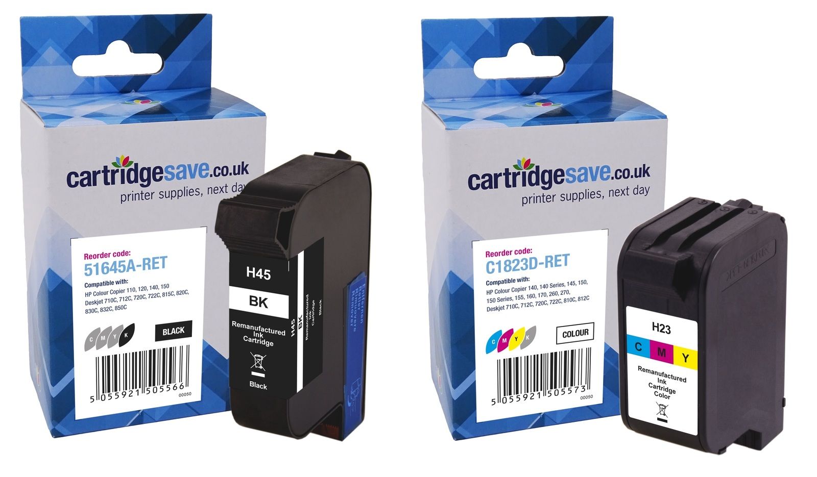 Compatible HP 45 / 23 High Capacity Black & Tri-Colour Ink Multipack