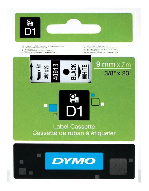 Dymo 40913 Black On White D1 Adhesive Labelling Tape 9mm x 7m (S0720680)