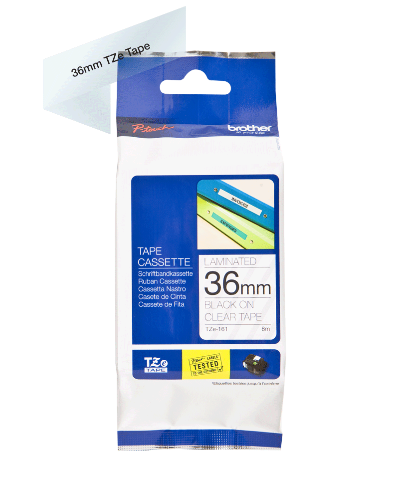 Brother TZe-161 Black On Clear Laminated P-Touch Adhesive Labelling Tape 36mm x 8m