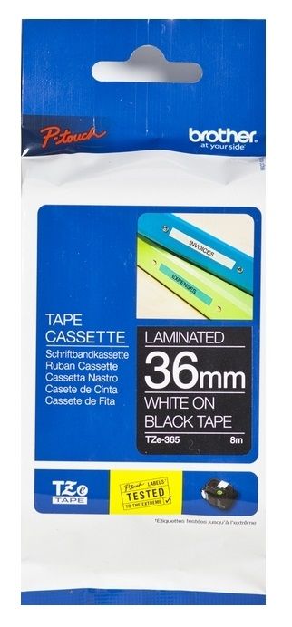 Brother TZe-365 White On Black Laminated P-Touch Adhesive Labelling Tape 36mm x 8m