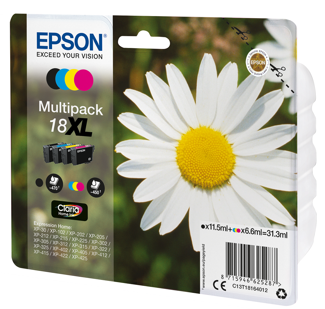 Epson 18XL High Capacity 4 Colour Ink Cartridge Multipack (T1816 Daisy)