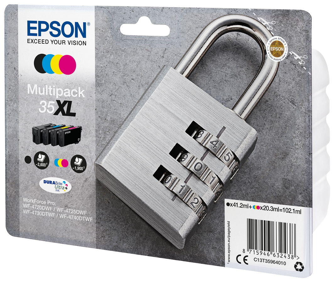 Epson 35XL High Capacity 4 Colour Ink Cartridge Multipack (T3596 Padlock)