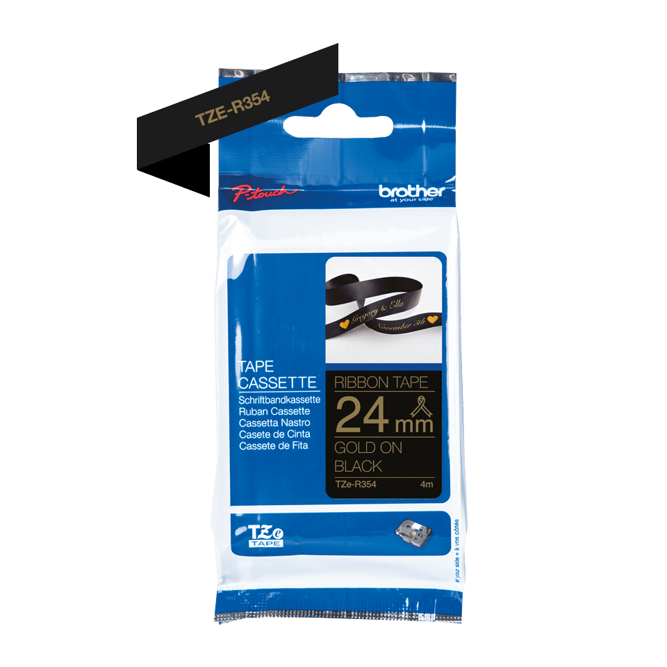 Brother TZE-R354 Gold On Black Non-Adhesive Ribbon Tape Cassette 24mm x 4m