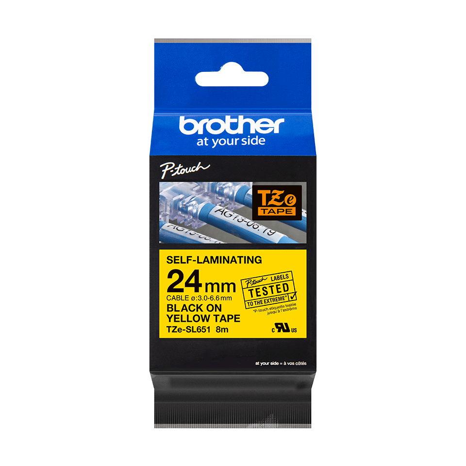 Brother TZE-SL651 Black On Yellow Adhesive Self-Laminating Labelling Tape Cassette 24mm x 8m