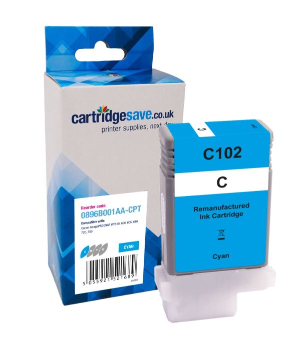 Compatible Canon PFI-102C Cyan Ink Cartridge - (0896B001AA)