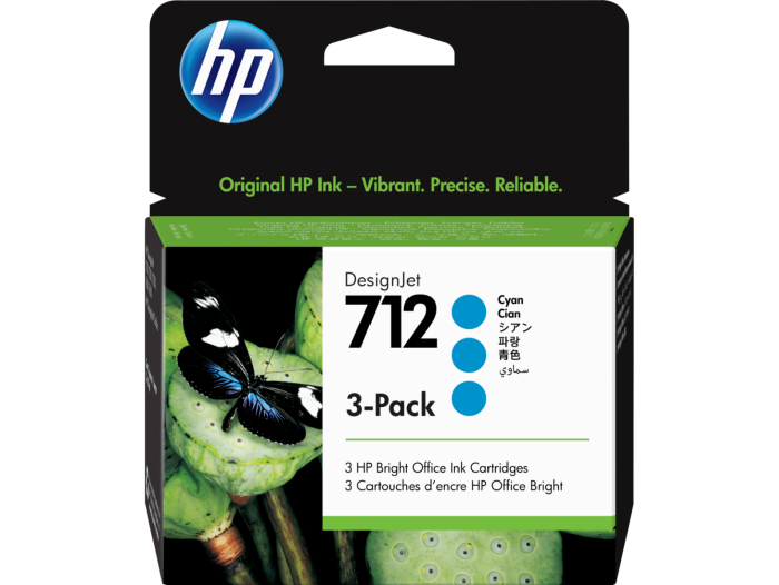 HP 712 3 Pack Cyan Ink Cartridge (3ED77A)