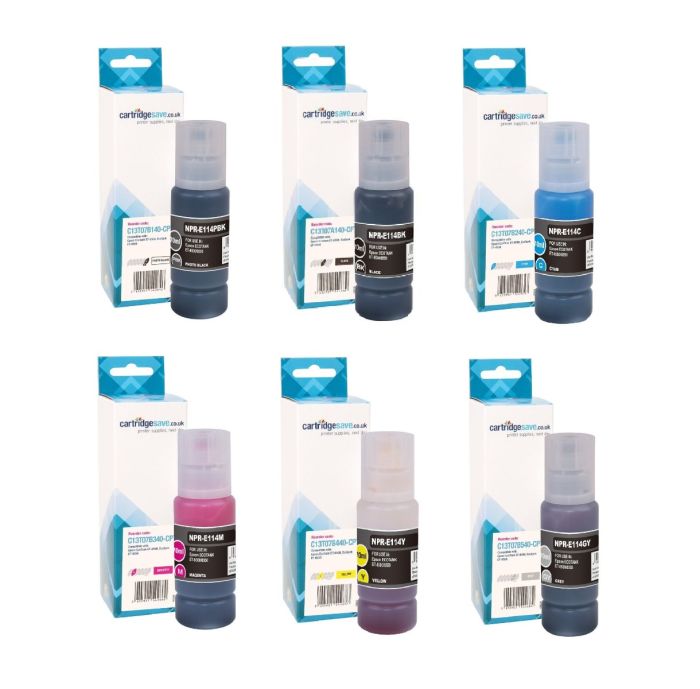 Compatible Epson 114 6 Colour Ink Bottle Multipack - (C13T07A140, C13T07B140, C13T07B240, C13T07B340,  C13T07B440, C13T07B540)