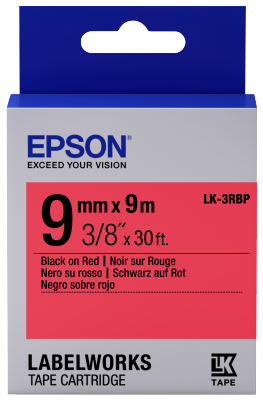 Epson C53S653001 Black on Red Labelling Tape 9mm x 9m - (LK-3RBP)