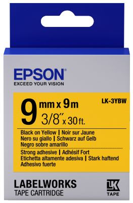 Epson C53S653005 Black on Yellow Strong Adhesive Labelling Tape 9mm x 9m - (LK-3YBW)