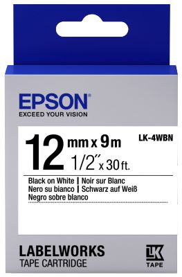 Epson C53S654021 Black On White Labelling Tape 12mm x 9m - (LK-4WBN)