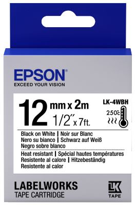 Epson C53S654025 Black On White Heat Resistant Labelling Tape 12mm x 2m - (LK-4WBH)