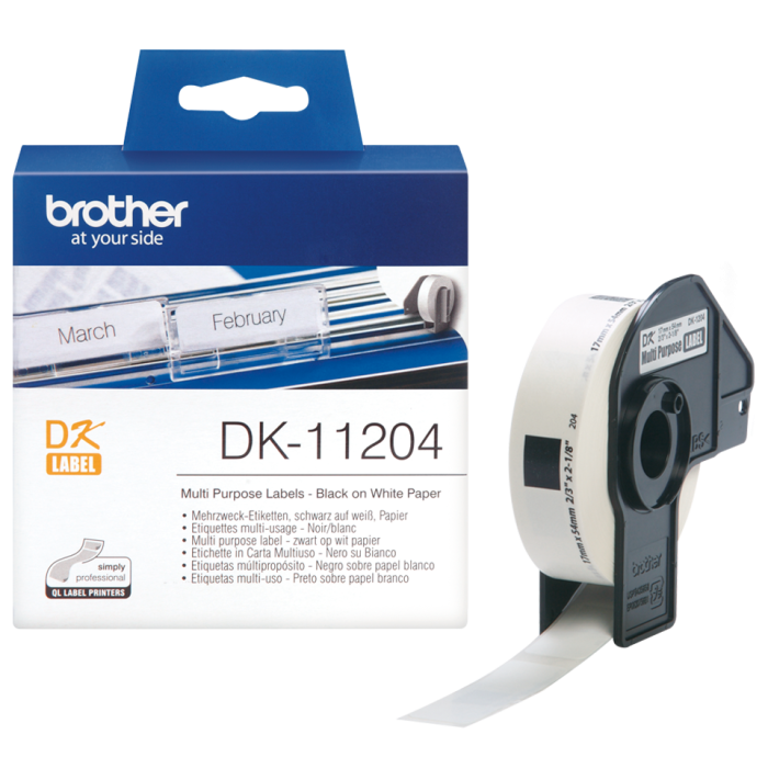 Brother DK-11204 400 x Black On White 17mm x 54mm Adhesive Multi Purpose Labels Paper