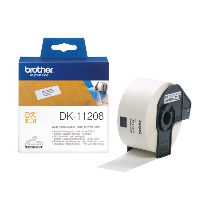 Brother DK-11208 400 x Black On White 38mm x 90mm Adhesive Multi Purpose Labels Paper