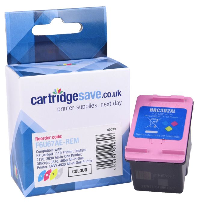 Compatible HP 302XL High Capacity Tri-Colour Ink Cartridge - (F6U67AE)