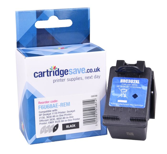 Compatible HP 302XL High Capacity Black Ink Cartridge - (F6U68AE)