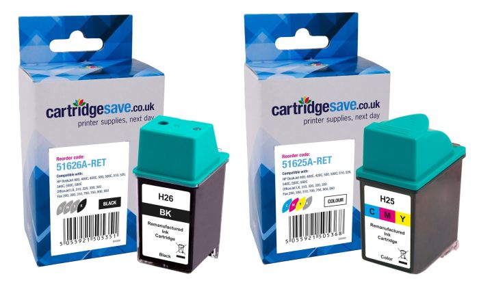 Compatible HP 26 / 25 High Capacity Black & Tri-Colour Ink Cartridge Multipack