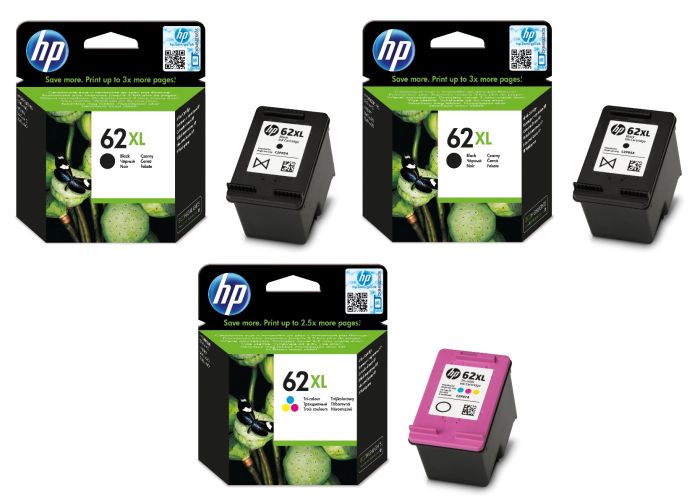 HP 62XL High Capacity 2 x Black & 1 x Tri-Colour Ink Cartridge Multipack