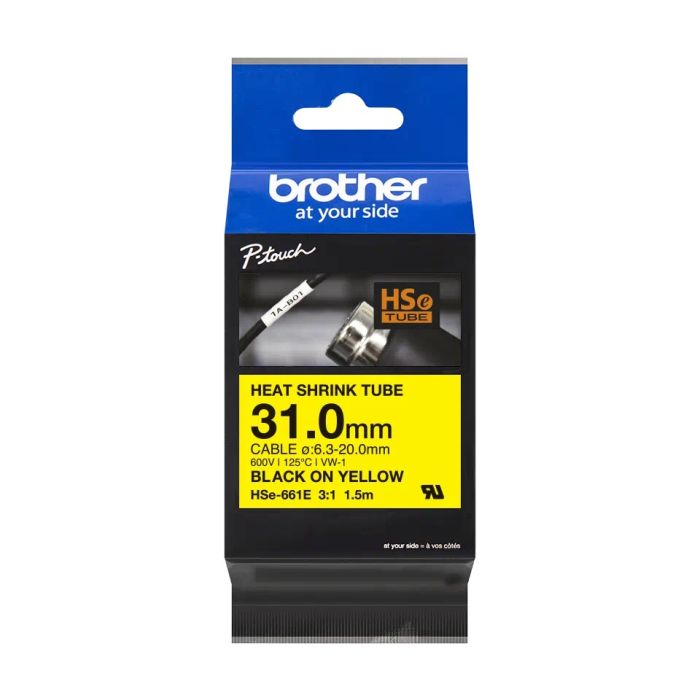 Brother HSE-661E Black On Yellow Heat Shrink Tube Tape 31mm x 1.5m