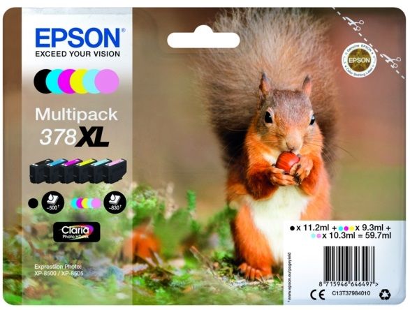 Epson 378XL 6 Colour High Capacity Ink Cartridge Multipack - (T3798 Squirrel)