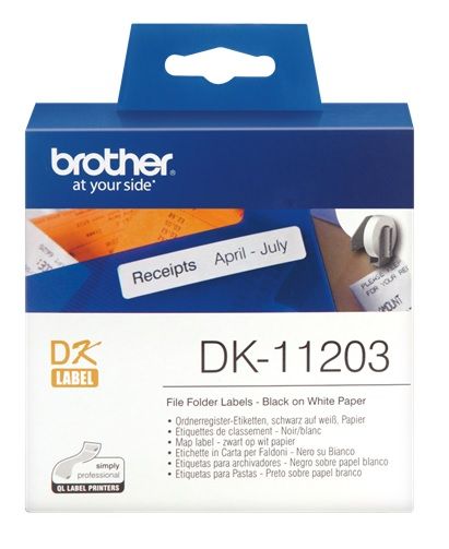 Brother DK-11203 300 x Black on White 17mm x 87mm Permanent Adhesive File Folder Labels