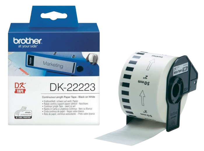 Brother DK-22223 Black On White 50mm x 30.48m Strong Adhesive Continuous Tape Paper