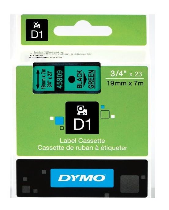 Dymo 45809 Black On Green D1 Labelling Tape 19mm x 7m (S0720890)