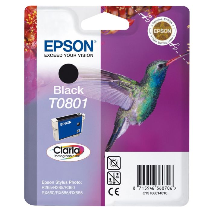 Epson T0801 Black Ink Cartridge - (C13T080140 Hummingbird)