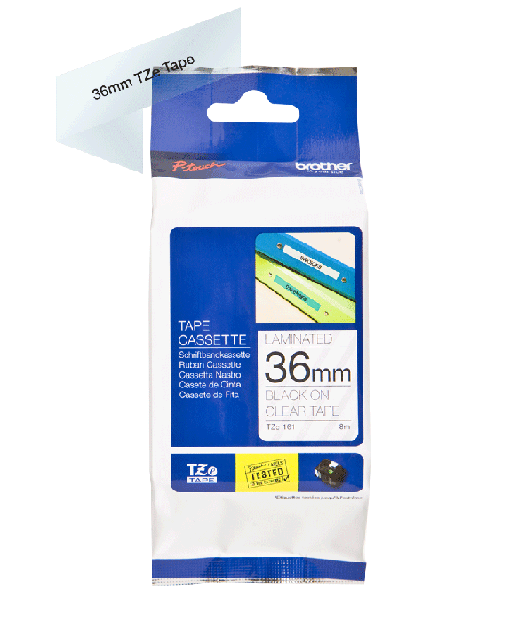 Brother TZe-161 Black On Clear Laminated P-Touch Adhesive Labelling Tape 36mm x 8m