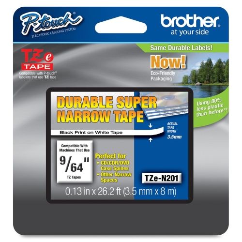 Brother TZe-N201 Black On White Non-Laminated P-Touch Adhesive Labelling Tape 3.5mm x 8m