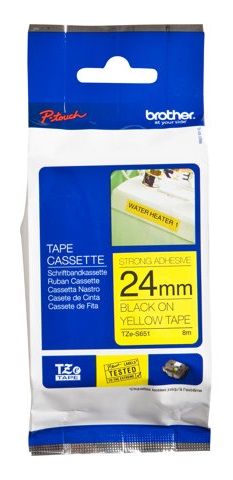 Brother TZe-S651 Black On Yellow Laminated P-Touch Adhesive Labelling Tape 24mm x 8m