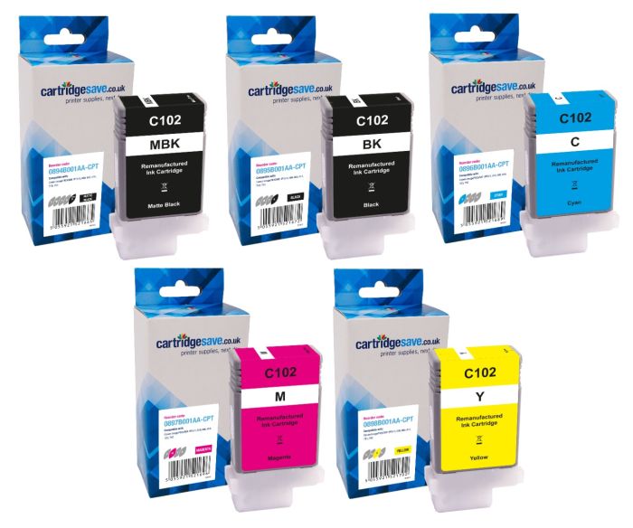 Compatible Canon PFI-102 5 Colour Ink Cartridge Multipack