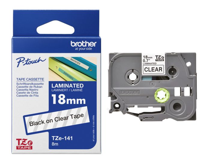 Brother TZe-141 Black On Clear Laminated P-Touch Adhesive Labelling Tape 18mm x 8m