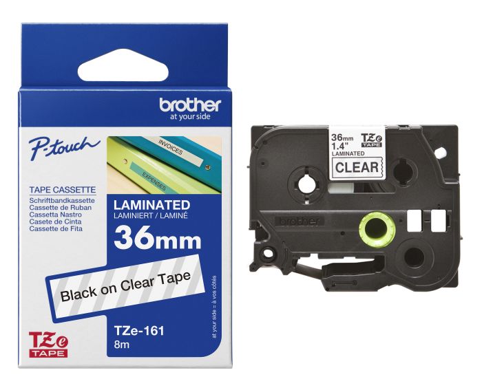 Brother TZe-161 Black On Clear Laminated P-Touch Adhesive Labelling Tape 36mm x 8m