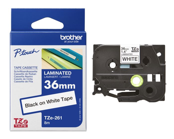 Brother TZe-261 Black On White Laminated P-Touch Adhesive Labelling Tape 36mm x 8m