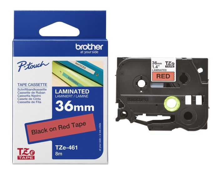 Brother TZe-461 Black On Red Laminated P-Touch Adhesive Labelling Tape 36mm x 8m