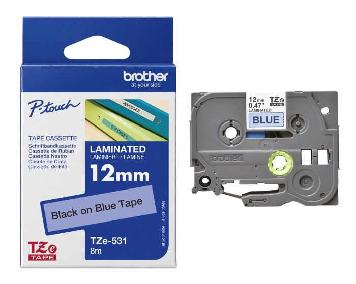 Brother TZe-531 Black On Blue Laminated P-Touch Labelling Tape 12mm x 8m