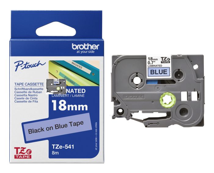 Brother TZe-541 Black On Blue Laminated P-Touch Adhesive Labelling Tape 18mm x 8m