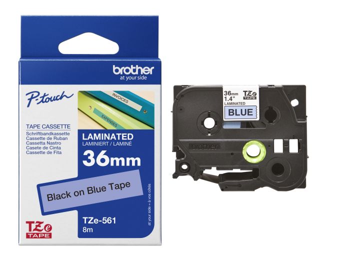 Brother TZe-561 Black On Blue Laminated P-Touch Adhesive Labelling Tape 36mm x 8m