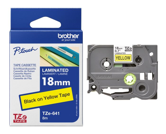 Brother TZe-641 Black On Yellow Laminated P-Touch Adhesive Labelling Tape 18mm x 8m