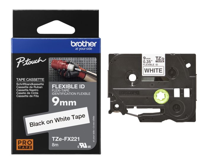 Brother TZe-FX221 Black On White Flexi ID P-Touch Adhesive Labelling Tape 9mm x 8m