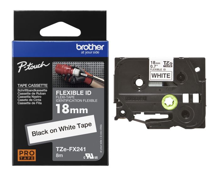 Brother TZe-FX241 Black On White Flexi ID P-Touch Adhesive Labelling Tape 18mm x 8m