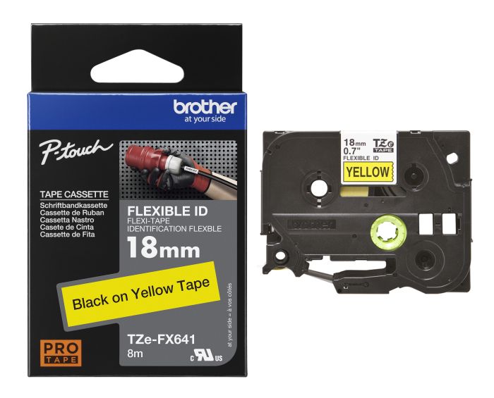 Brother TZe-FX641 Black On Yellow Flexi ID P-Touch Adhesive Labelling Tape 18mm x 8m