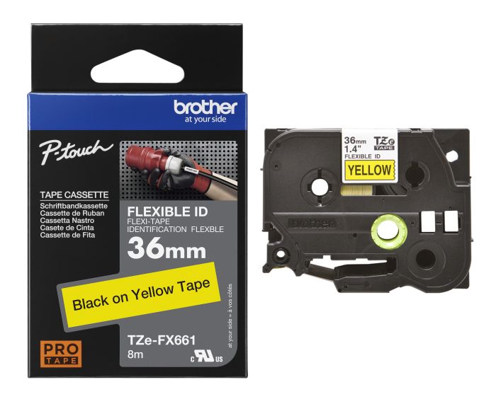 Brother TZe-FX661 Black On Yellow Flexi ID P-Touch Adhesive Labelling Tape 36mm x 8m