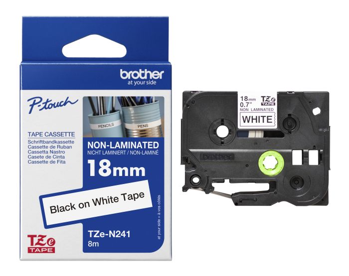 Brother TZe-N241 Black On White Non-Laminated P-Touch Adhesive Labelling Tape 18mm x 8m