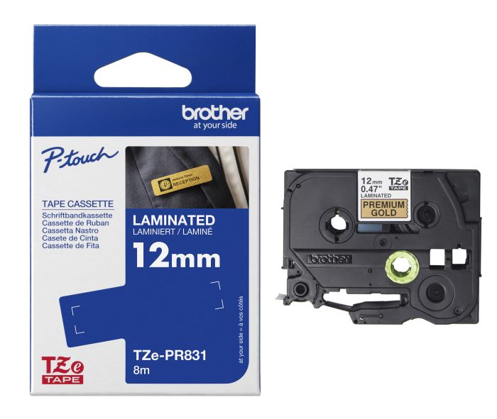 Brother TZe-PR831 Black On Premium Gold Laminated P-Touch Adhesive Labelling Tape 12mm x 8m