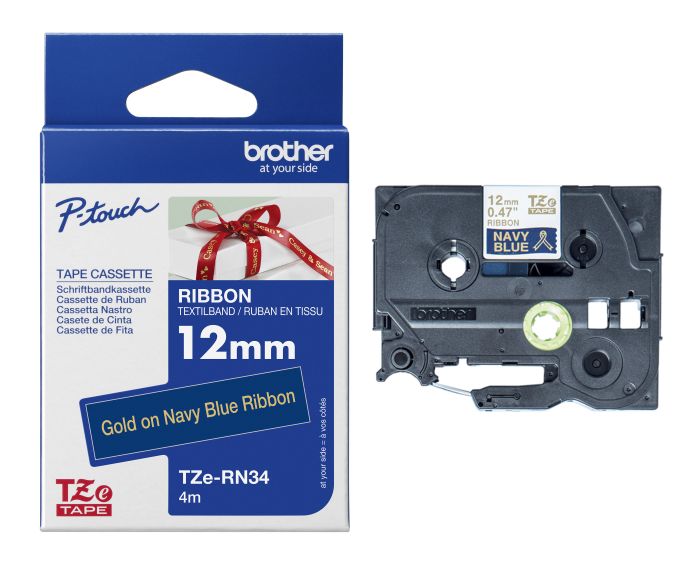 Brother TZERN34 Gold On Navy Blue Fabric Labelling Tape 12mm x 4m