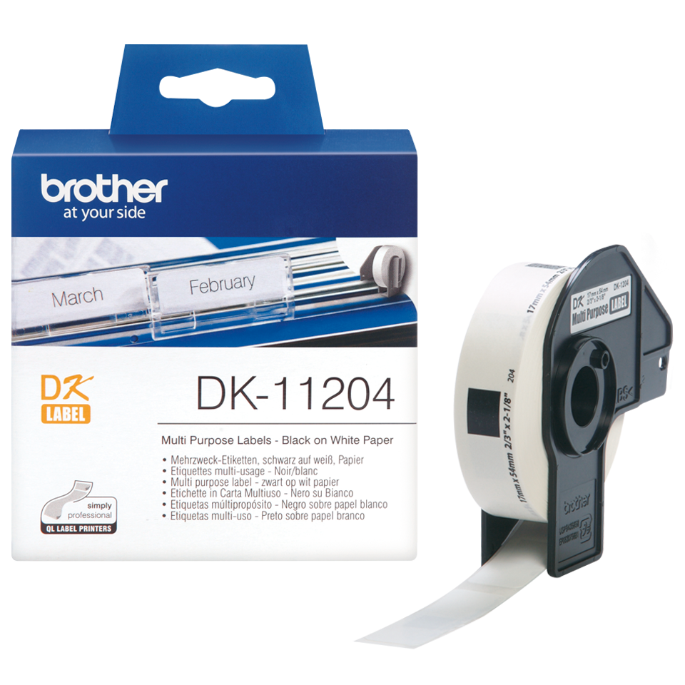 Brother DK-11204 400 x Black On White 17mm x 54mm Adhesive Multi Purpose Labels Paper