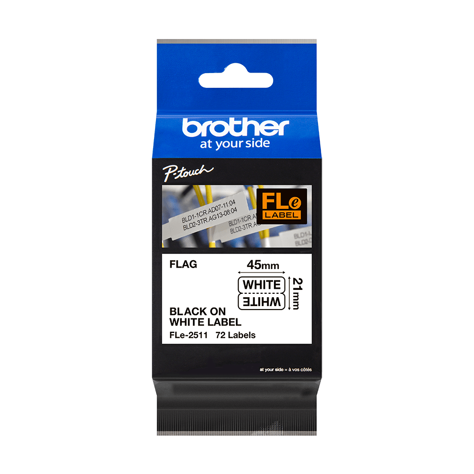 Brother FLE-2511 Black On White Die-Cut Tape Cassette 21mm x 45mm